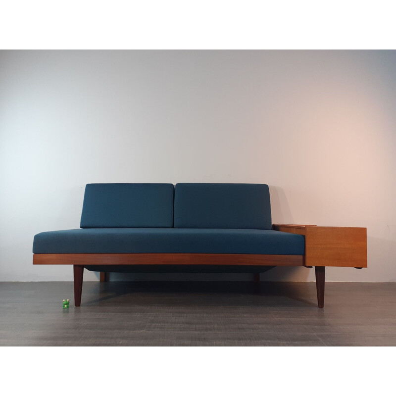 Vintage Ingmar Relling daybed in Teak and Blue Cloth, Norwegian 1960