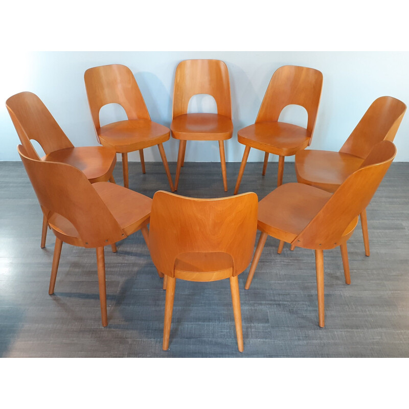 Set of 8 vintage chairs Oswald Haerdtl tone515 in Beech, Czech 1964