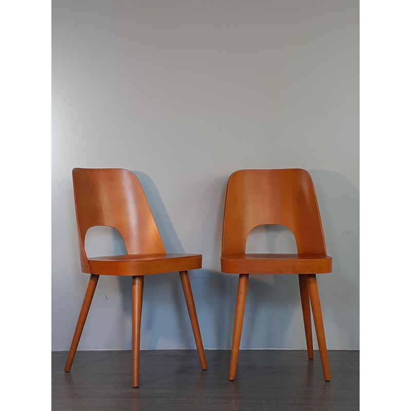 Set of 8 vintage chairs Oswald Haerdtl tone515 in Beech, Czech 1964