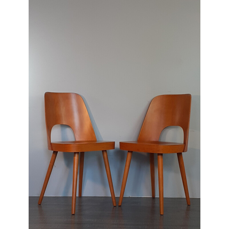 Set of 8 vintage chairs Oswald Haerdtl tone515 in Beech, Czech 1964