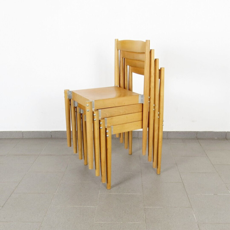 Ensemble de chaises à repas, par Miroslav Navratil Tchécoslovaquie années 1970 