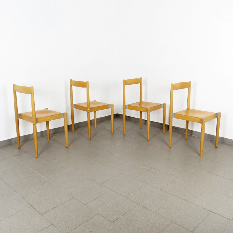 Ensemble de chaises à repas, par Miroslav Navratil Tchécoslovaquie années 1970 