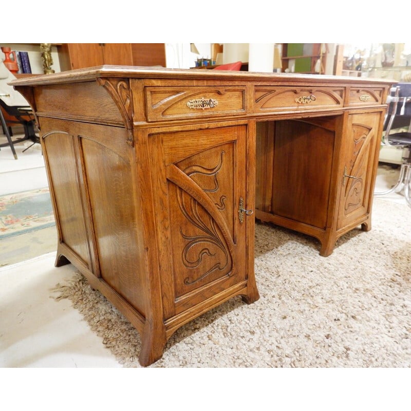 Vintage Art Nouveau oak double-sided desk