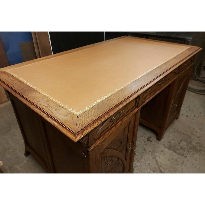 Vintage Art Nouveau oak double-sided desk