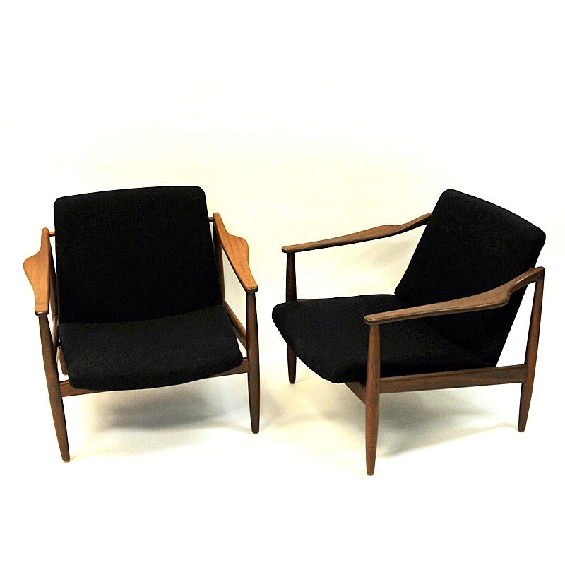 Pair of Vintage teak armchair pair by Hartmut Lohmeyer Germany 1950s