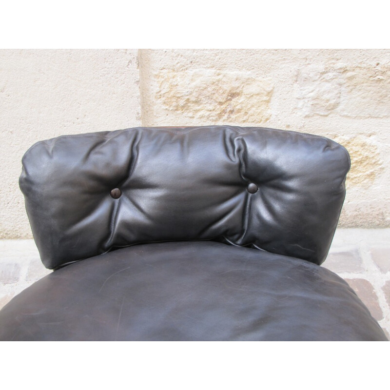 Fauteuil vintage en fibre de verre et cuir noir - 1970