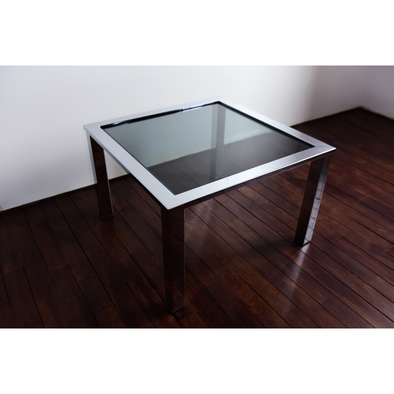 Vintage coffee table chrome and grey smoked glass Milo Baughman