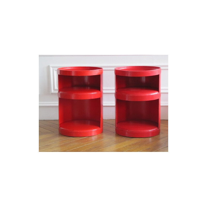 Pair of Marty L.A.C red bedsides in cardboard celloderm, Jean-Louis AVRIL - 1970s