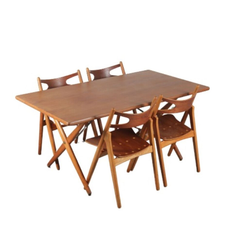 Vintage Hans J. Wegner 'Sawbuck' Dining Set for Andreas Tuck, Denmark 1950