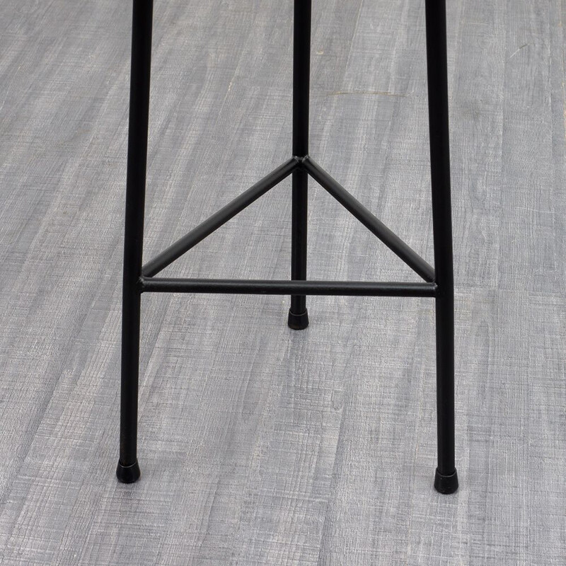 Set of 4 Vintage black lacquered steel bar stool 1950
