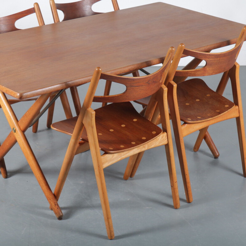 Vintage Hans J. Wegner 'Sawbuck' Dining Set for Andreas Tuck, Denmark 1950