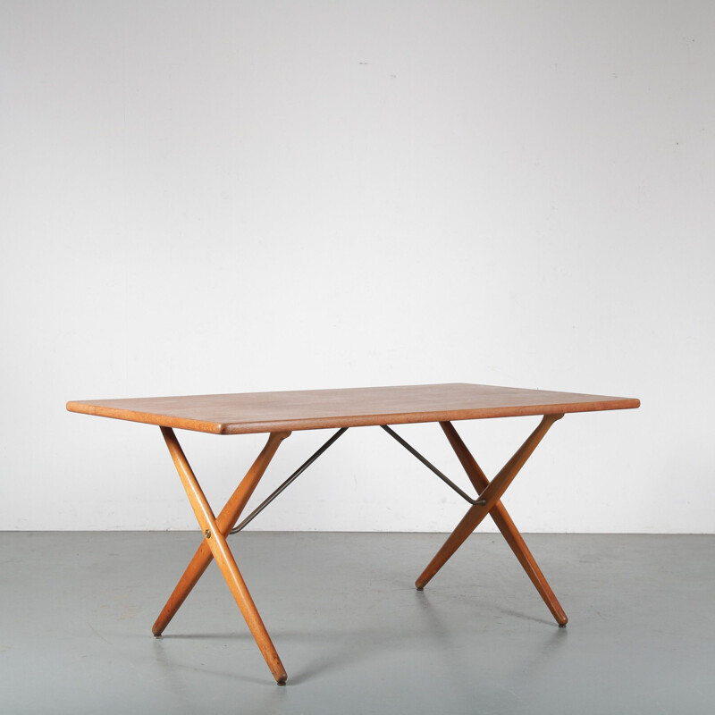 Ensemble de table et chaises de salle à manger vintage Hans J. Wegner 'Sawbuck' pour Andreas Tuck, Danemark 1950