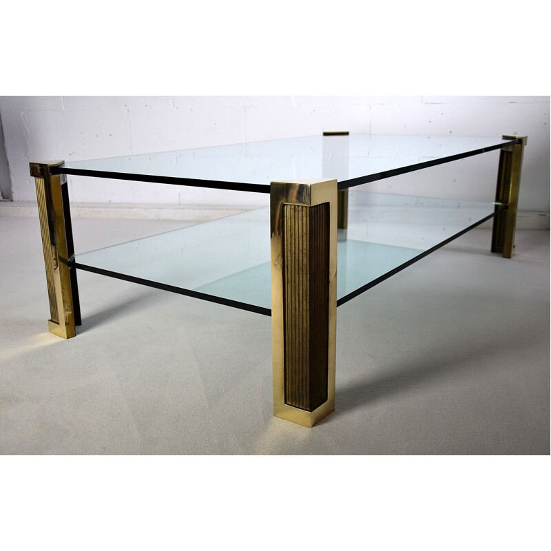 Vintage brass and glass two-tier coffee table by Hollywood Regency, 1970