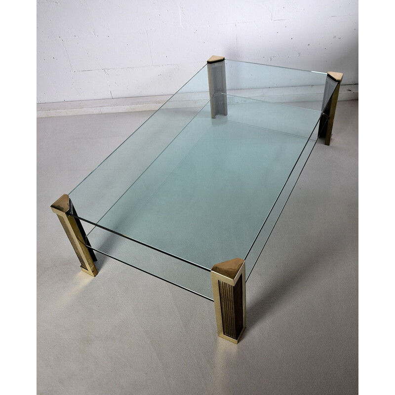 Vintage brass and glass two-tier coffee table by Hollywood Regency, 1970