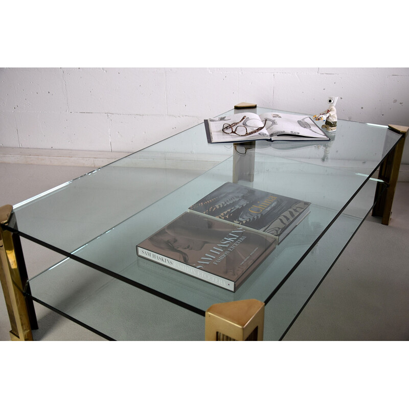 Vintage brass and glass two-tier coffee table by Hollywood Regency, 1970