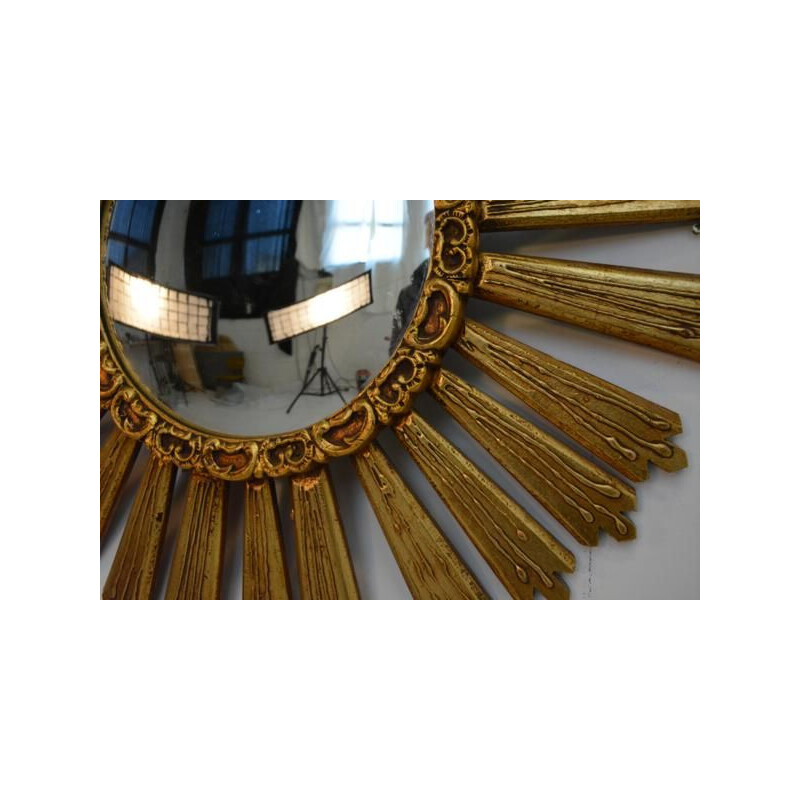 Vintage gilded wood witch's mirror 1950's