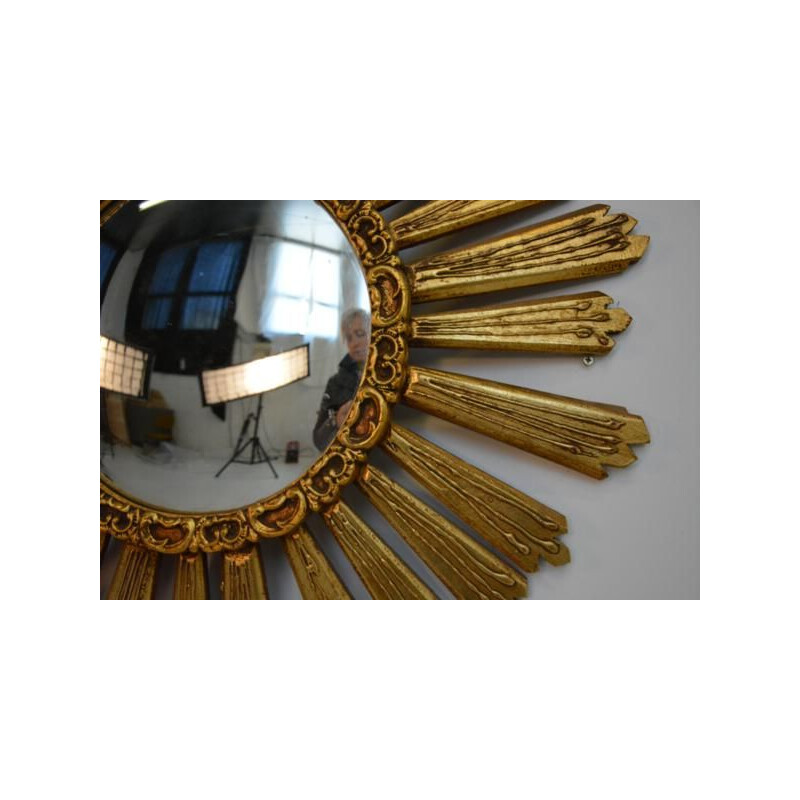 Miroir de sorcière vintage en bois doré 1950