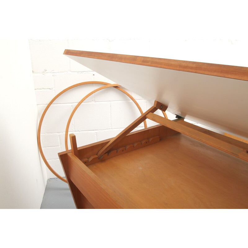 German wooden desk with compass legs - 1950s