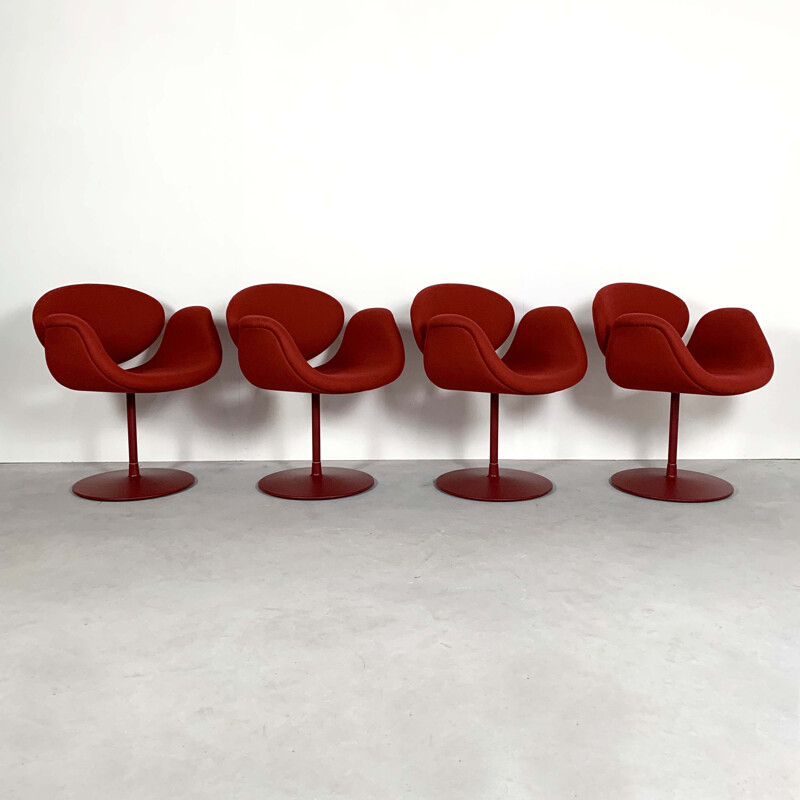 Set de 4 fauteuils vintage tulipe rouge par Pierre Paulin pour Artifort, 1970