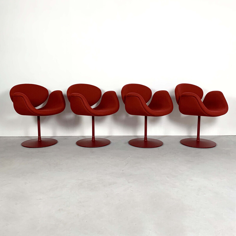 Vintage set de 4 Red Tulip Chairs by Pierre Paulin for Artifort, 1970s