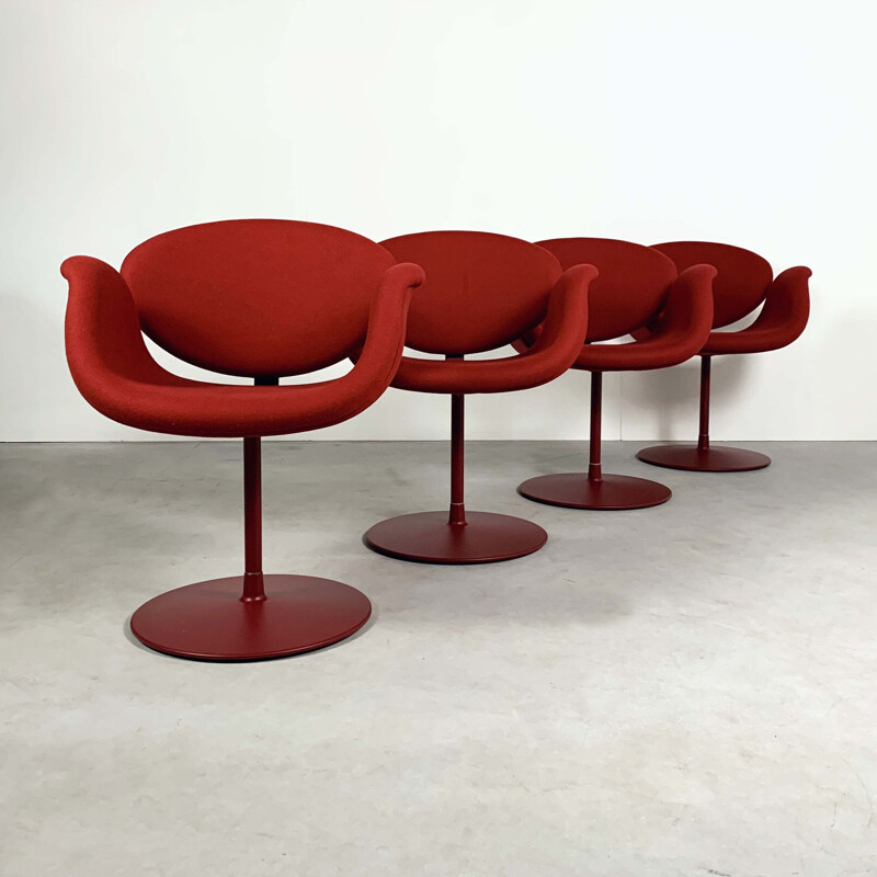 Vintage set de 4 Red Tulip Chairs by Pierre Paulin for Artifort, 1970s