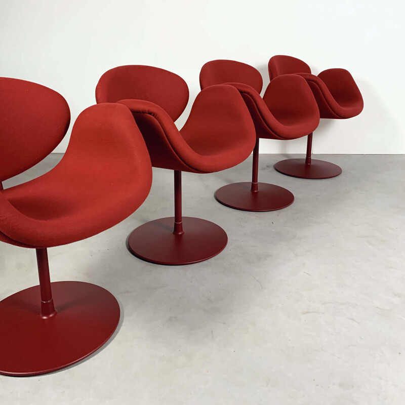 Vintage set de 4 Red Tulip Chairs by Pierre Paulin for Artifort, 1970s