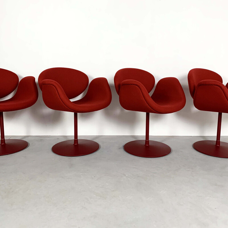 Set de 4 fauteuils vintage tulipe rouge par Pierre Paulin pour Artifort, 1970