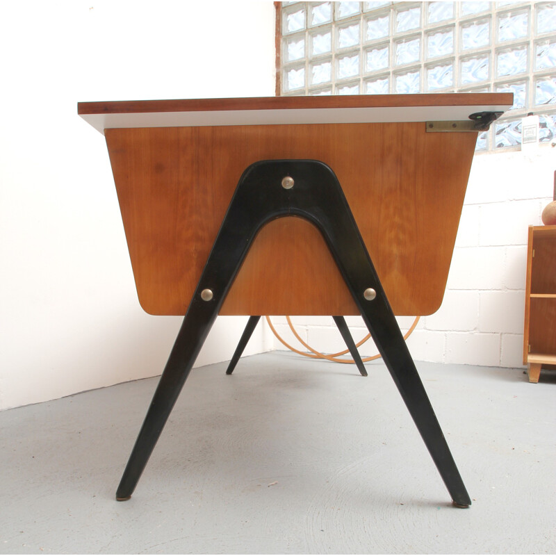 German wooden desk with compass legs - 1950s
