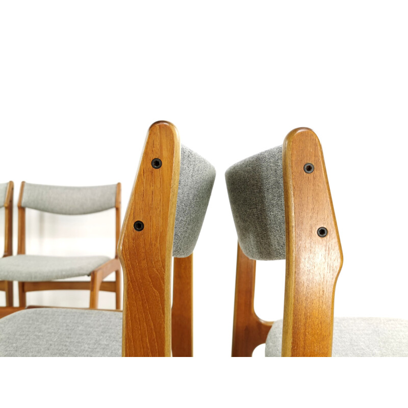 Lot de 4 chaises à manger en teck par  Erik Buch Grey Herringbone