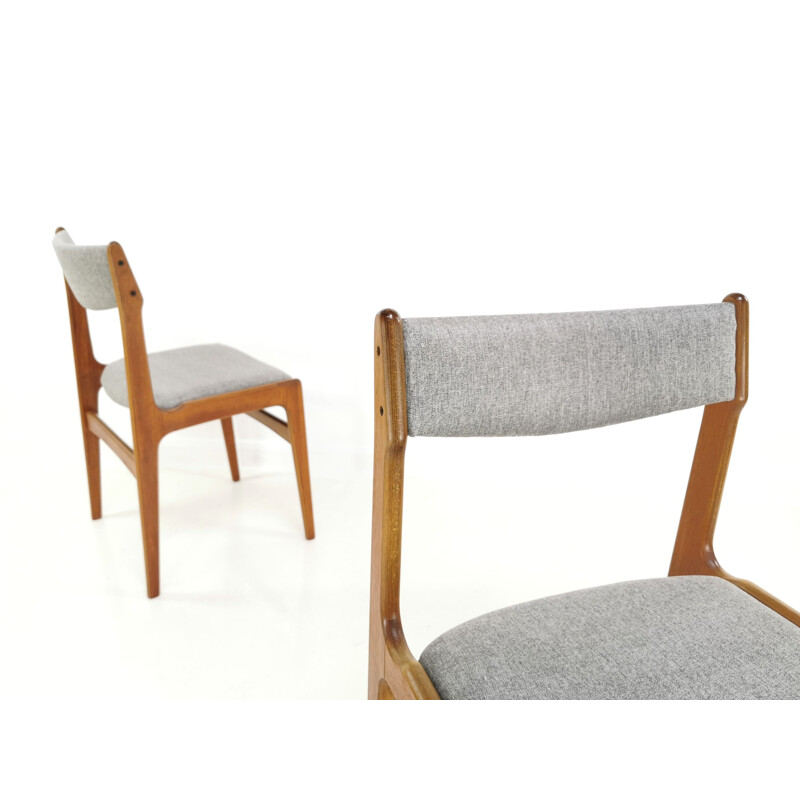 Set of 4  Teak Dining Chairs by Erik Buch Grey Herringbone