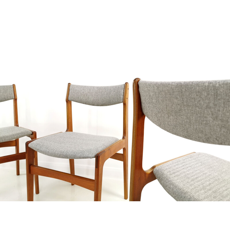 Set of 4  Teak Dining Chairs by Erik Buch Grey Herringbone