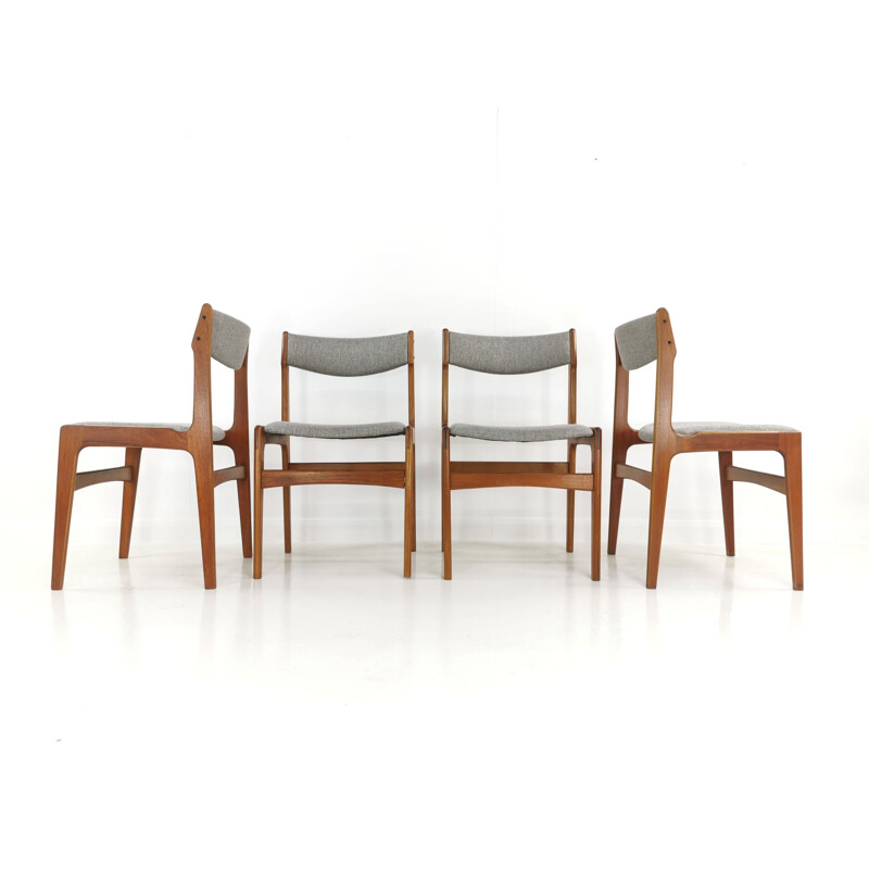 Set of 4  Teak Dining Chairs by Erik Buch Grey Herringbone