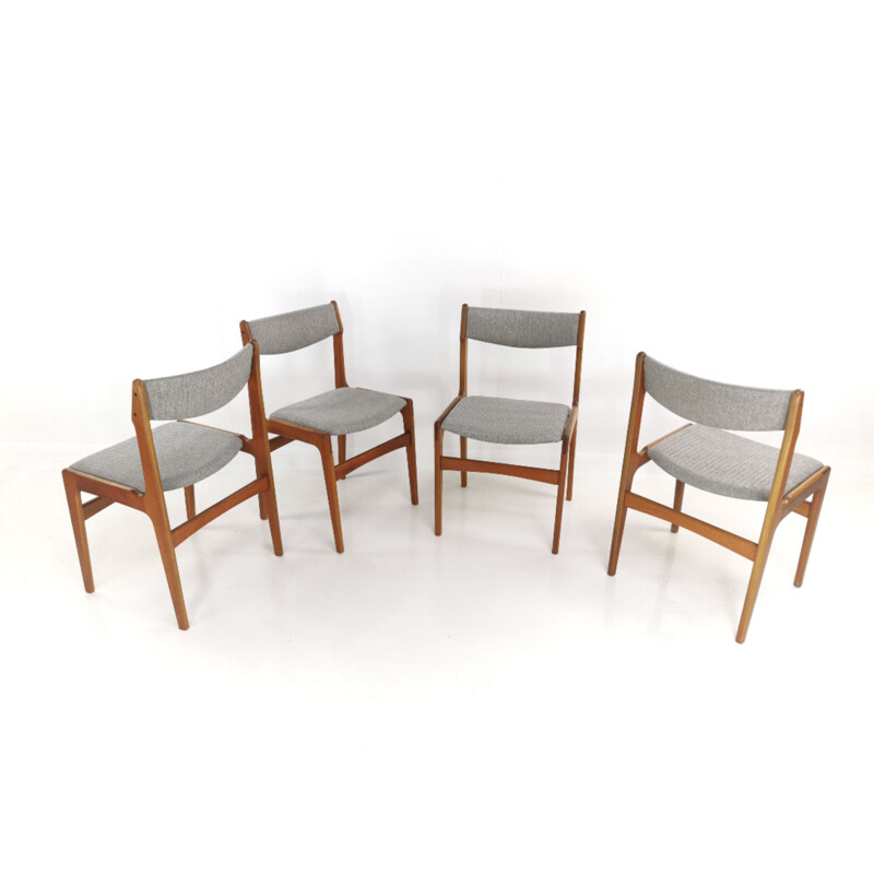 Set of 4  Teak Dining Chairs by Erik Buch Grey Herringbone