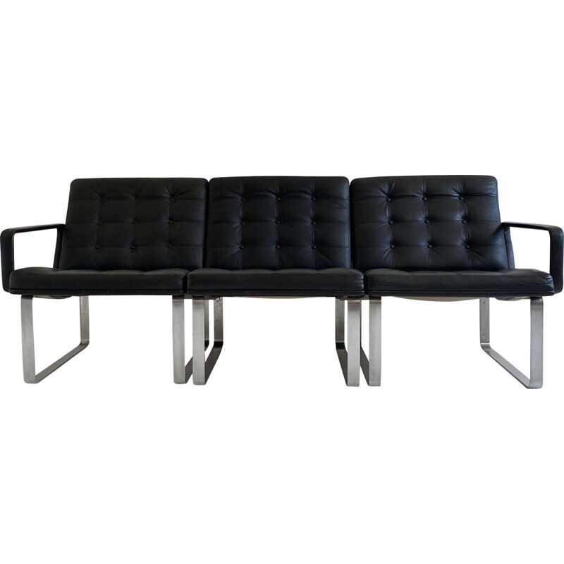 Mid Century Black Leather Modular Sofa by Gjerløv-Knudsen and Lind, Cado, Denmark, 1960