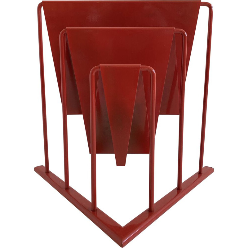 Vintage Postmodern Red Metal Magazine Rack, Germany, 1980