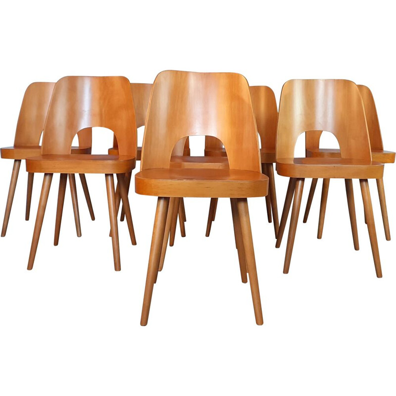 Set of 8 vintage chairs Oswald Haerdtl tone515 in Beech, Czech 1964