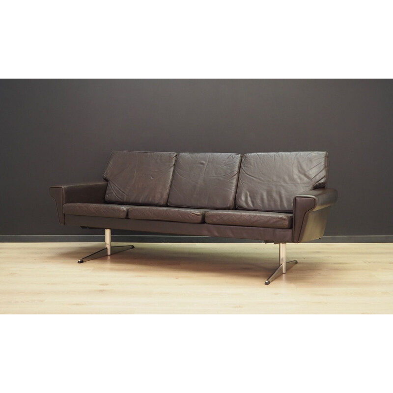 Canapé vintage en cuir brun et chrome, 1980