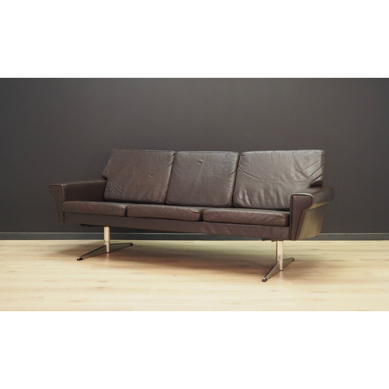 Vintage sofa in brown leather and chrome, 1980s