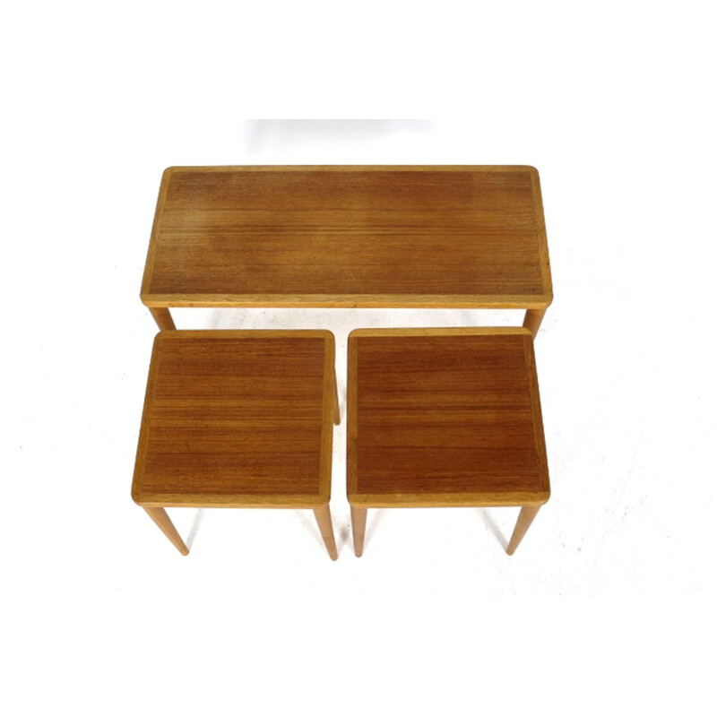 Set of 3 vintage teak swan coffee tables, Sweden, 1960