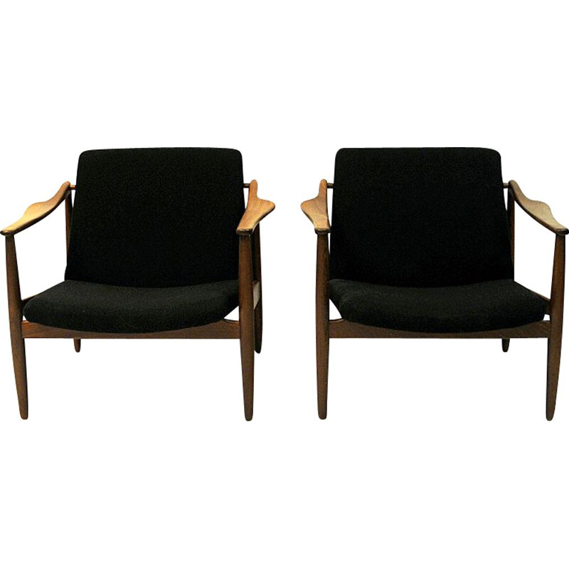 Pair of Vintage teak armchair pair by Hartmut Lohmeyer Germany 1950s