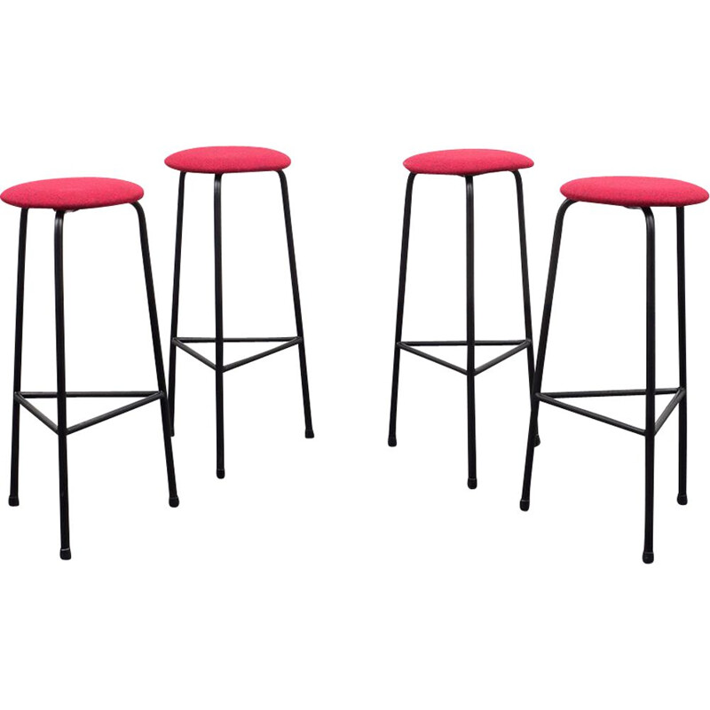 Set of 4 Vintage black lacquered steel bar stool 1950