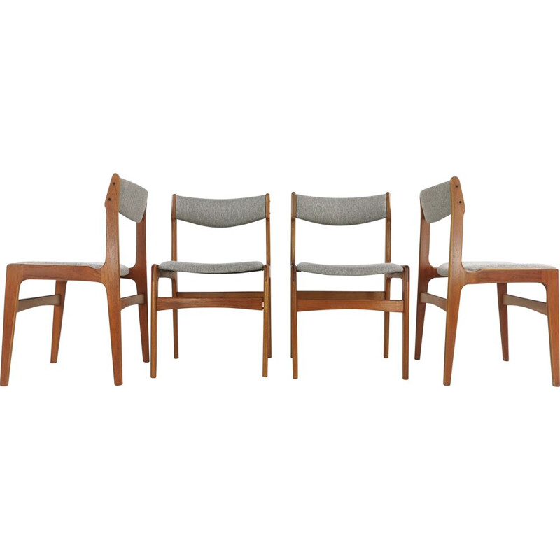 Lot de 4 chaises à manger en teck par  Erik Buch Grey Herringbone