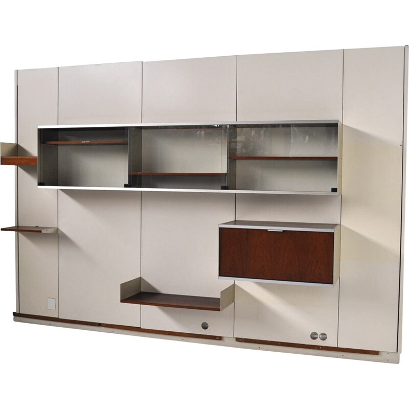 EFA walnut and metal modular wall unit, Georges FRYDMAN - 1960s