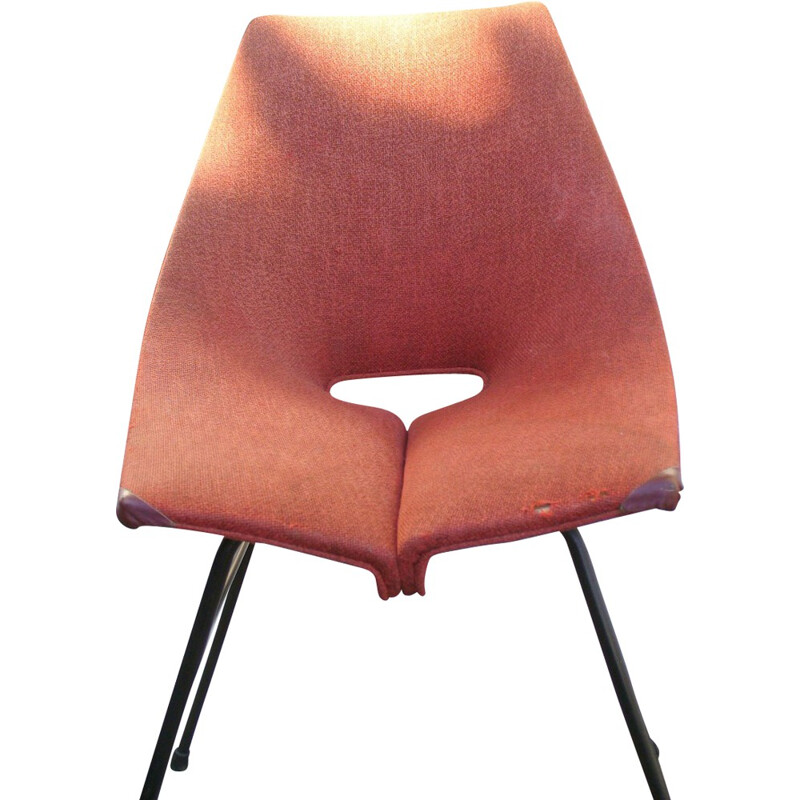 Industria di Legni Curvati-Lissone metal and red fabric chair, Carlo RATTI - 1950s