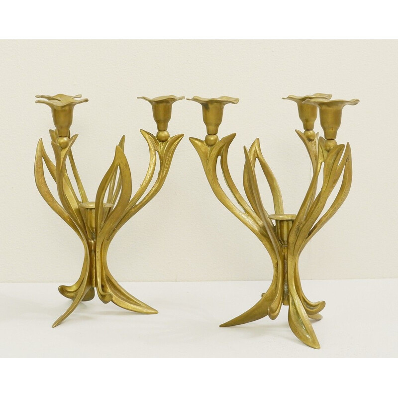 Pair of Brass Vintage Flower Candelabra 4 candles