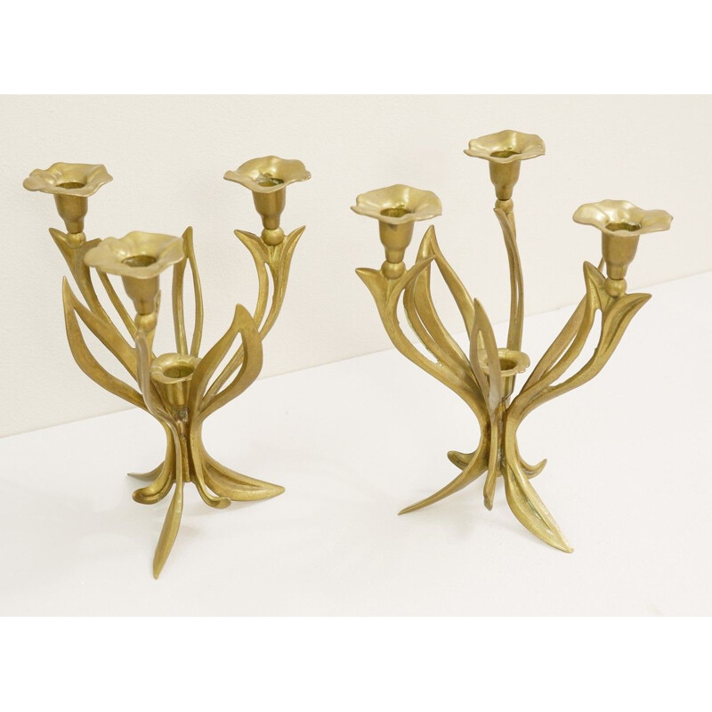 Pair of Brass Vintage Flower Candelabra 4 candles