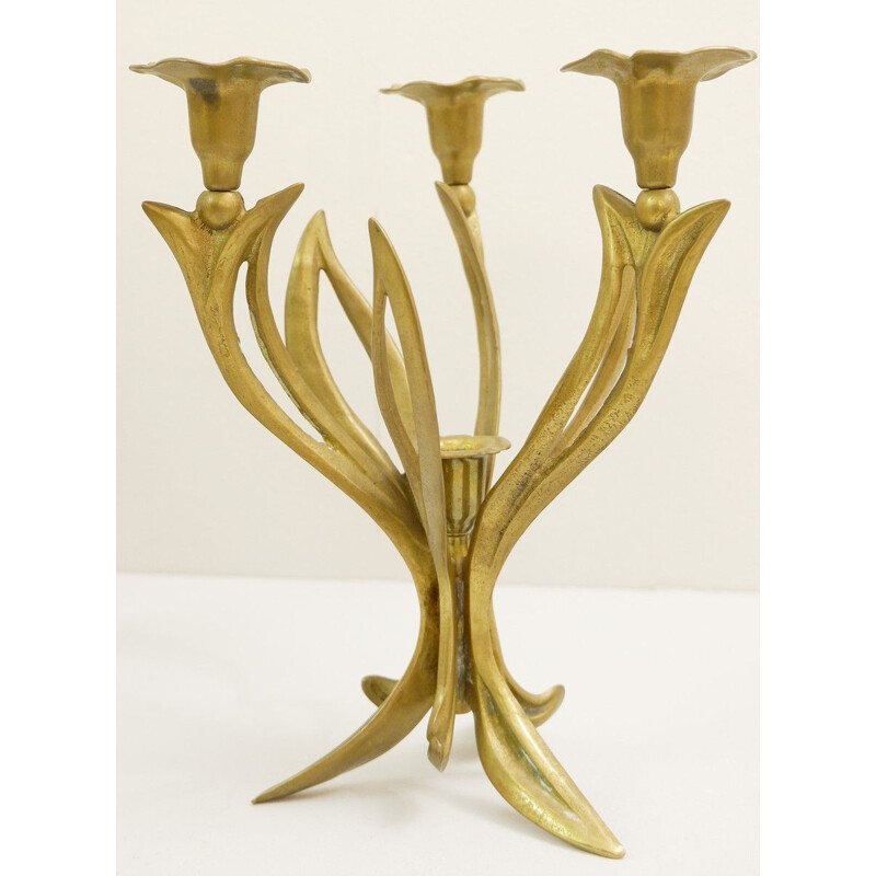 Pair of Brass Vintage Flower Candelabra 4 candles