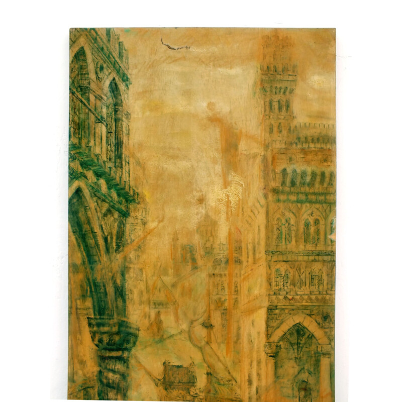 Calcomanía vintage de panel de madera de Turín Aloisi De Cavero Girardi, Italia 1955