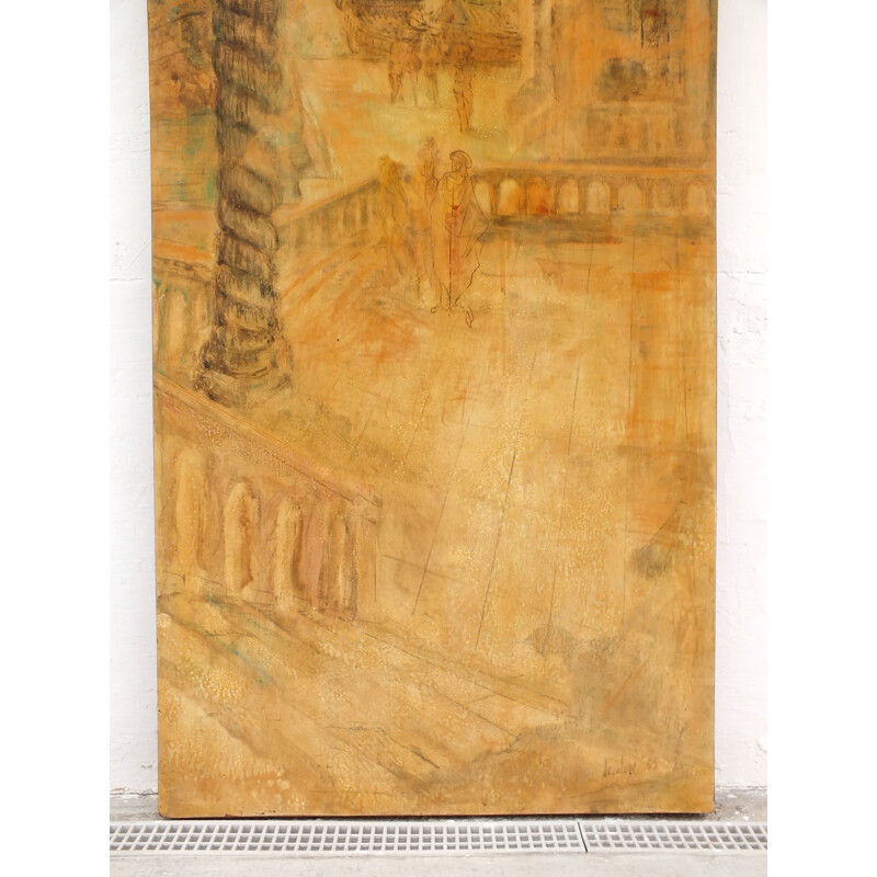 Vintage wood panel decal by Turin Aloisi De Cavero Girardi, Italy 1955