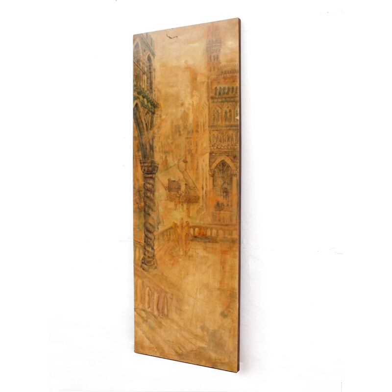 Calcomanía vintage de panel de madera de Turín Aloisi De Cavero Girardi, Italia 1955